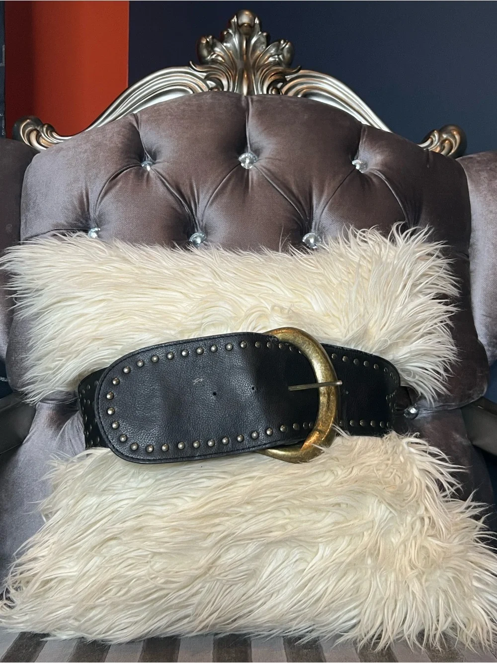 🖤✨ Black Studded Wide Cinch Belt with Oversized Brass Buckle 🌟👢